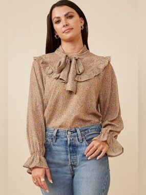 Hayden Women's Mustard Floral Tie-Neck Blouse